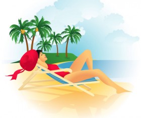 Girl with summer sea and beach vector background 03