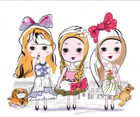 Girls kids hand drawn vector 01