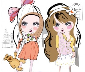 Girls kids hand drawn vector 02