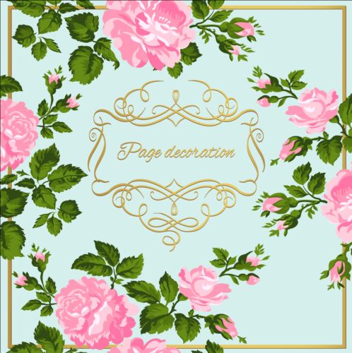 Gold calligraphy decoration with rose background vector 04