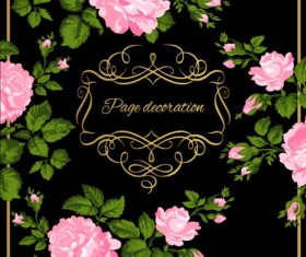 Gold calligraphy decoration with rose background vector 05