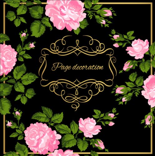 Gold calligraphy decoration with rose background vector 05
