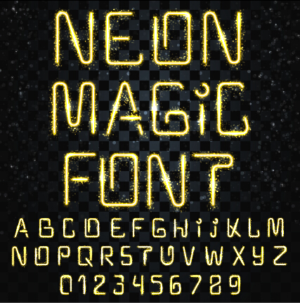 Golden glow alphabet with number vector