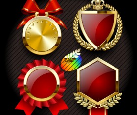 Golden medals with red labels vector