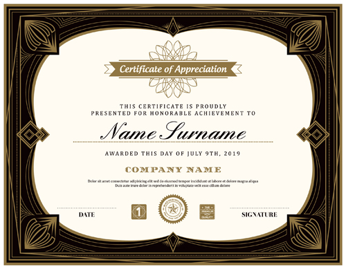 Golden with black certificate template vector