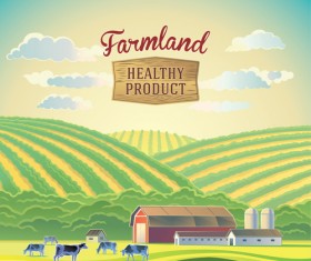 Green farm with healthy product vector 03