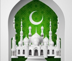 Green with white mosque background vector 01