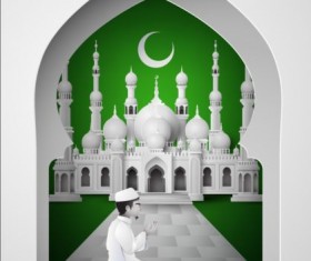 Green with white mosque background vector 02