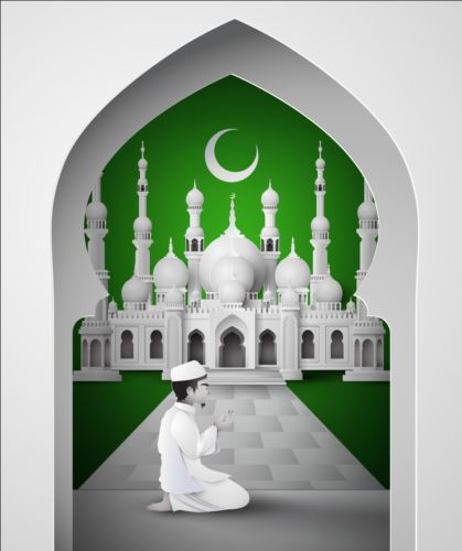 Green with white mosque background vector 02