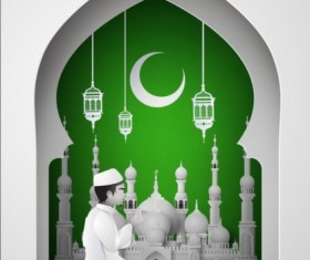 Green with white mosque background vector 03