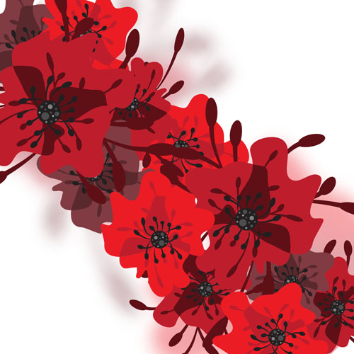 Hand drawn red flower backgrounds vector 08