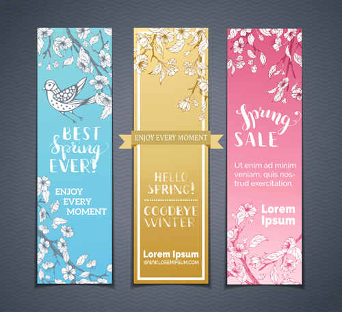 Hand drawn spring banners vector 01