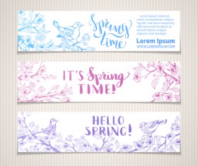 Hand drawn spring banners vector 02