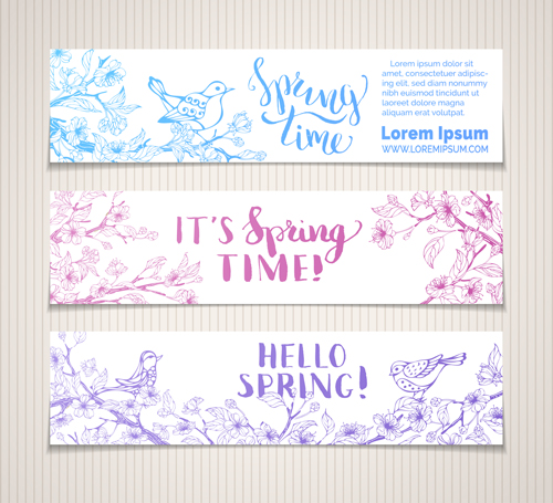 Hand drawn spring banners vector 02