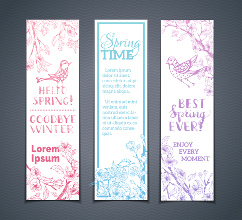 Hand drawn spring banners vector 03