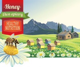Honey with farm landscape vector 01