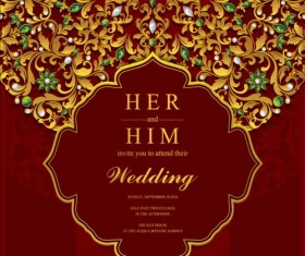 Jewelry decoration with wedding cards vector 01