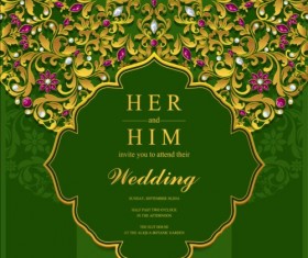 Jewelry decoration with wedding cards vector 04