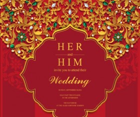 Jewelry decoration with wedding cards vector 06