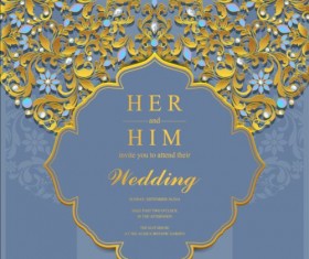 Jewelry decoration with wedding cards vector 07