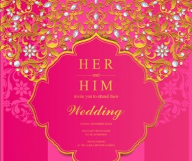 Jewelry decoration with wedding cards vector 08