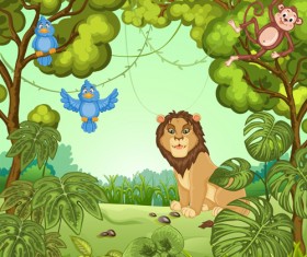 Jungle with wild animals cartoon vector 01