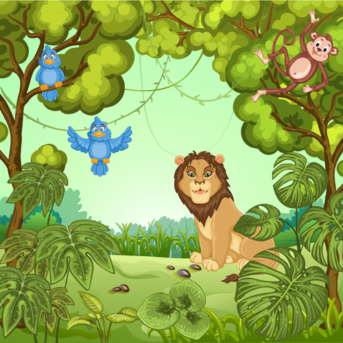 Jungle with wild animals cartoon vector 01 free download