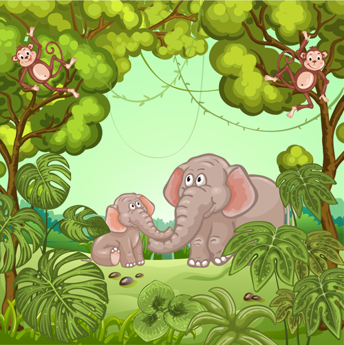 Jungle with wild animals cartoon vector 02