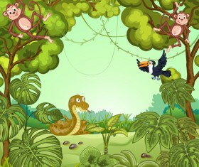 Jungle with wild animals cartoon vector 03