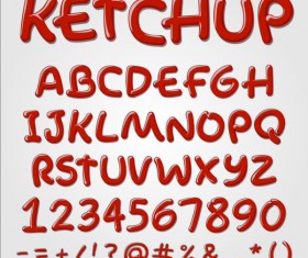 Ketchup alphabet with numbers and sign vector 01
