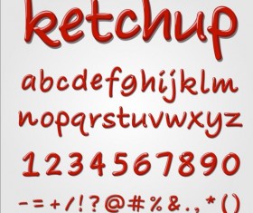 Ketchup alphabet with numbers and sign vector 02