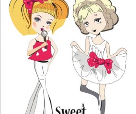 Little girl sing vector 02