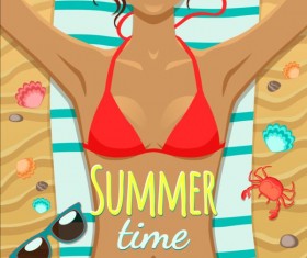 Long-haired girl with summer background vector 04