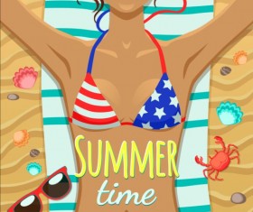 Long-haired girl with summer background vector 06