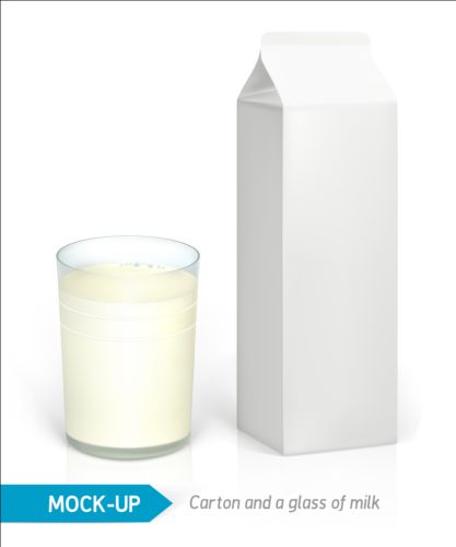 Milk Carton package with glass cup vectors 01