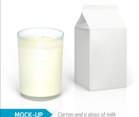 Milk Carton package with glass cup vectors 02