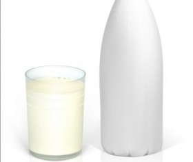 Milk bottle package with glass cup vectors