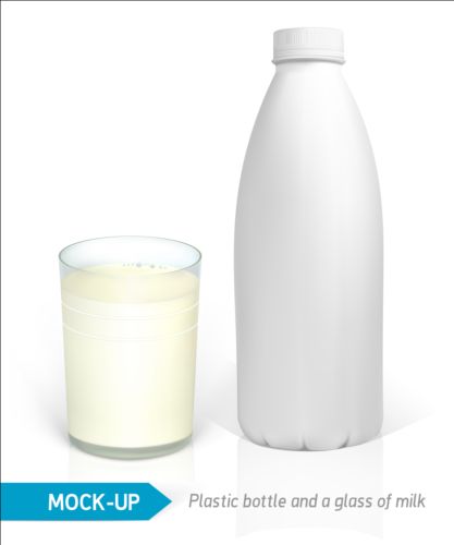 Milk bottle package with glass cup vectors