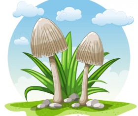 Mushrooms and cloud white round background vector 02