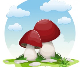 Mushrooms and cloud white round background vector 03