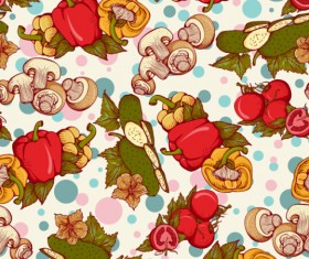 Mushrooms and peppers seamless pattern retro vector