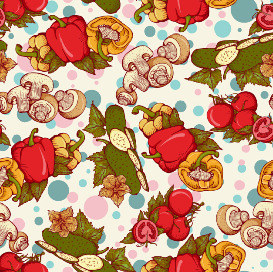 Mushrooms and peppers seamless pattern retro vector