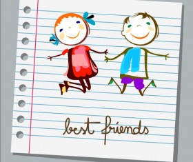 Notebook paper with kids vector material 01