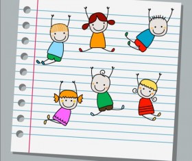 Notebook paper with kids vector material 02