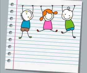 Notebook paper with kids vector material 03
