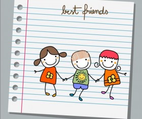 Notebook paper with kids vector material 04