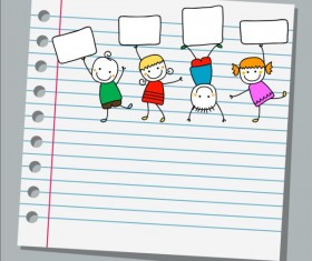 Notebook paper with kids vector material 06