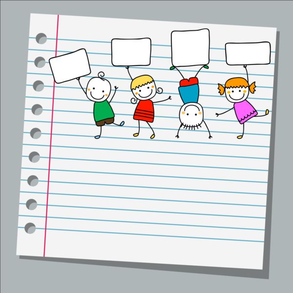 Notebook paper with kids vector material 06