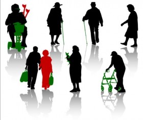 Old people with disabled persons silhouette vector 01