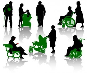 Old people with disabled persons silhouette vector 02